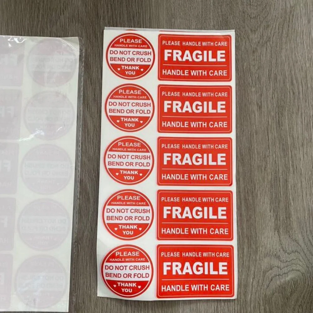 New 100 Pcs Handle With Care Fragile Circle Rectangle Packing Stickers